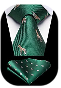 HISDERN Herren Krawatten Tiermuster Krawatte Einstecktuch Hochzeit Business Krawatte & Einstecktuch Set