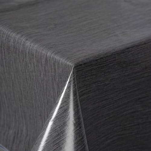 Tischdecke abwaschbar - Wachstuchtischdecke Rund 140 cm Grau | Rutschfest & wasserfest aus PVC mit Leinenoptik, Vlies-Unterseite & Paspelrand - für Küche, Esszimmer, Garten & Balkon