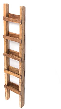 DESIGN DELIGHTS LEITERREGAL Step 170 | Mahagoni Holz, Teak, 170x35 cm, 5 Etagen | Pflanzenleiter, Anlehnregal, Standregal, Treibholz Dekoleiter