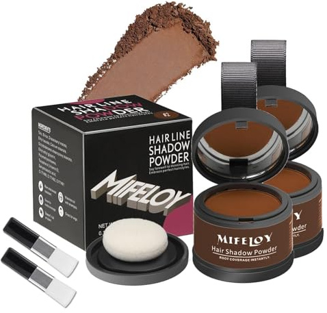 Mifeloy 2 Pack Root Cover Up Powder, Medium Brown - Long-lasting Gray Hair Root Concealer for Hairline, Beard Line, Eyebrow, Instantly Covers Thinning Grays, Touch Up Hair Color for Travel