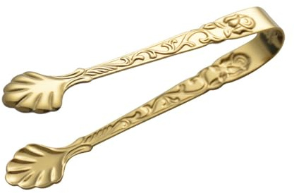 BESTonZON Mehrzweck Lebensmittelzange aus Edelstahl mit Geprägtem Rosenmuster Praktische Zuckerwürfelzange ohne Spitzenkanten für Cocktails und Likör in Elegantem Gold