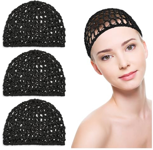 Abeillo 3PCS Crochet Hair Net, Hair Wrap Net, Mesh Wrapping Hair Nets Cap Soft Reusable Crocheted Sleep Cap for Women, Hair Wrap for Sleep Hair Silk Tidy (Black), Large