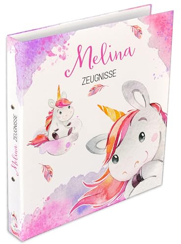 Zeugnismappe Einhorn personalisiert, Dokumentenmappe mit Namen und Text, Mappe für Zeugnisse, Ordner A4 schmal Kinder, Zeugnisringbuch A4, Zeugnisordner, Einschulungsgeschenk, Feenstaub