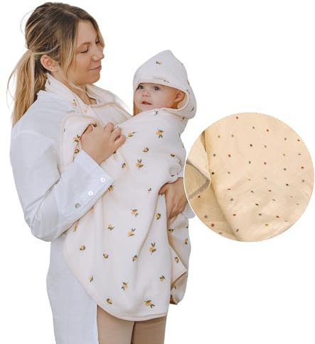 ÜneeQbaby Asciugamano da Bagno per Bambini a Mani Libere | Asciugamano con Cappuccio in 100% Cotone | Asciugamano a Grembiule per un Bagnetto Sicuro | Regalo Perfetto per Neonati (Punti Multicolori)