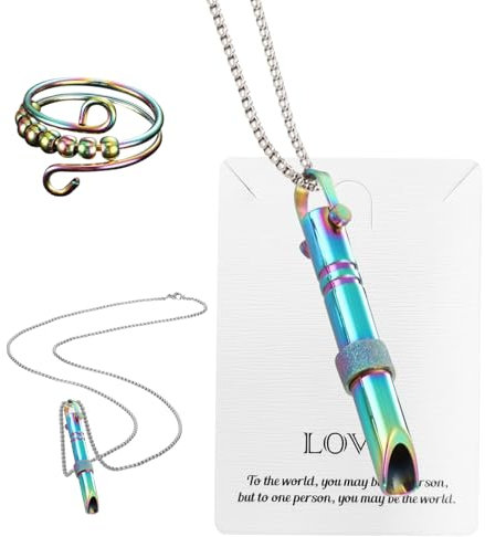 LETTERASHQP Rauchentwöhnung Kette Edelstahl Atmende Halskette Meditations Atemhalskette Rauchentwöhnung Hilfsmittel Angstlinderung Halskette mit Angstringen und Karte für Herren Frauen Geschenk