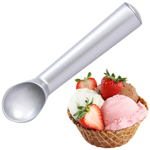 ZEVONDA Ice Cream Scoop - Aluminum Ice Cream Scooper One-Piece Design Non-Stick Cookie Spoon for Hard Ice Cream, Fruit, Mashed Potato, Silver