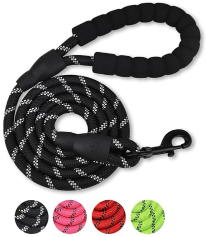 Rope Dog Lead with Soft Padded Handle, 2m Reflective Dog Lead and Multi-Colour for Medium Large Dogs, 1.2cm(Black, 200 * 1.2cm)