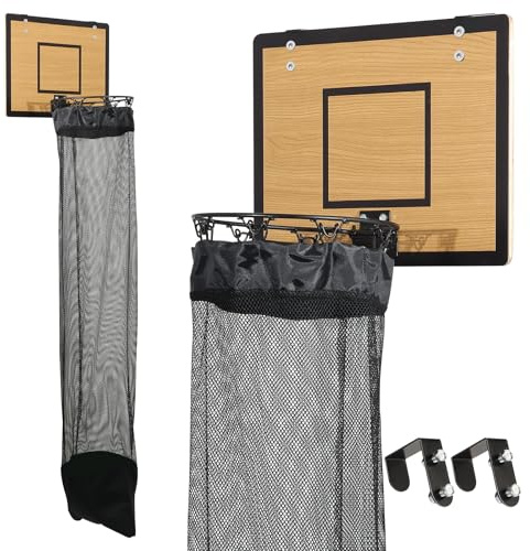 DRXX FEXE Over the Door Basketball Hoop Laundry Basket ,Wooden Basketball Laundry Hamper with Zipper for Kids Room,Dorm Rooms,Bathroom,Saving Space Storage and Organization