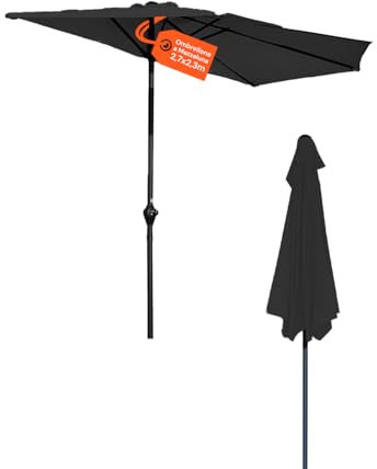Avilia Ombrellone da Giardino a Mezzaluna Antracite 2,7x2,3m con Manovella e Soffietto Antivento – Ombrellone da Parete in Alluminio e Poliestere per Esterni