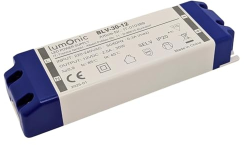 Lumonic I LED Trafo BLV-30-12 I 12V 30W I Input 220-230VAC I flimmerfrei & effizient I Überlastschutz I LED-Netzteil I für LED-Beleuchtung & LED-Streifen