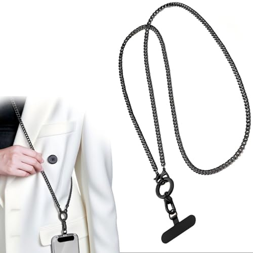 Cadena Colgante Universal para Teléfono Móvil, 120cm, Negro, Compatible con Todos los Smartphones y Fundas