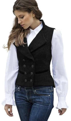 CAMDOM Gilet de costume vintage années 50 pour femme - Tweed Slim Fit - Col en V - Manteau à double boutonnage avec poches - Sans manches - Vestes blazer, Noir , XL grande taille