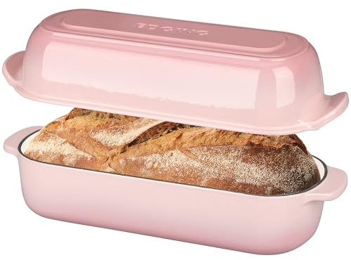 EDGING CASTING Enameled Cast Iron Loaf Pan with Lid, Bread pan, Dutch Oven Bread pan for Homemade Sourdough Bread Baking, 12.5x5.5 inch, 5qt, Pink