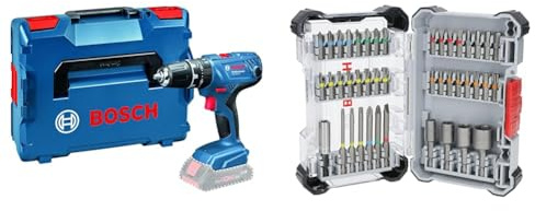 Bosch Professional 18V System Akku Schlagbohrschrauber GSB 18V-21 (max. Drehmoment 21 Nm, inkl. L-BOXX, ohne Akku/Ladegerät) + 43x Extra Hard Schrauberbit-Set, 43‑tlg. (197 x 110,5 mm, Zubehör)