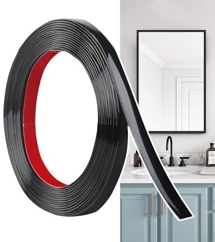 Hengrongshen Zierleisten Selbstklebend Schwarz Matt (12M x 1cm) abziehen und aufkleben, Flexible PVC Wandleisten, Ideal für Wand, Spiegel, Decke, Boden, Schrank, Fliesen, Kanten, DIY Zierleisten