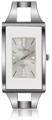 XinHua Spangenuhr Damen Silber Rechteckig - Elegante Damenuhr mit Ziersteinen - Uhr Damen im Art-Déco-Stil - Klassisch für Alltag & stilvolle Auftritte