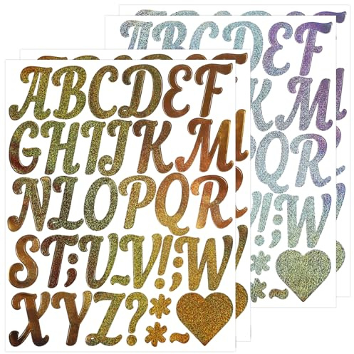 BINLINHONGO Glitter Letter Stickers, 4 Sheets 2 Inches Self-Adhesive Vinyl Letters Alphabet Sticker Decals for Scrapbook,Door,Mailbox,Bulletins Boards - Gold,Silver