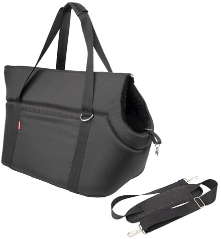 BOUTIQUE ZOO Hundetragetasche XL bis 15 kg – große Transporttasche für mittelgroße Hunde & Katzen – weich, faltbar & waschbar – 52×35×39 cm – Schwarz/Minky