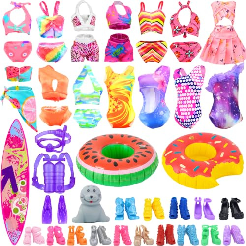 ZITA ELEMENT 15 Ensembles Vêtements et Accessoires pour Poupées 29 cm | Maillots de Bain, Chaussures, Flotteurs, Combinaisons, Jouet Phoque et Planche de Surf, Prétendre Jouer Cadeau Age3 +