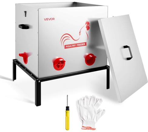 VEVOR Distributore per Pollame Galline Capacità 38,56 kg, 6 Porte di Alimentazione, Senza Sprechi Gravità Automatica, con Altezza Regolabile e Coperchio di Bloccaggio, Struttura in Metallo