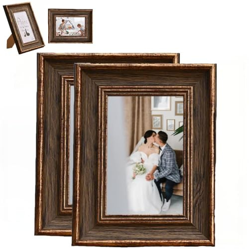 Calenxy 2er Set Vintage Bilderrahmen A4 (21x29,7cm) - Shabby Chic Holzbilderrahmen in Retro-Optik für Wand & Tisch, Antike Fotorahmen Deko für Hochzeit, Familie, Jubiläumsdekoration oder als Geschenk