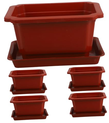 HEMOTON 5 Juegos de Macetas Grandes de Plástico para Suculentas y Bonsái con Platillo, para Jardín y Decoración, Macetas Resistentes y Ligeras para Plantas Pequeñas