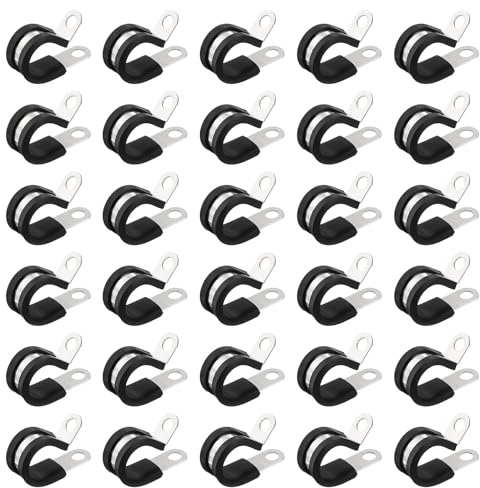 QUARKZMAN 100Pcs Abrazaderas De Cable De Acero Inoxidable 304 5/8 Pulgada | Abrazadera Aislada Con Anillo De Metal, Con Almohadilla De Goma, Para Instalación De Tubos Tuberías Alambres Cables