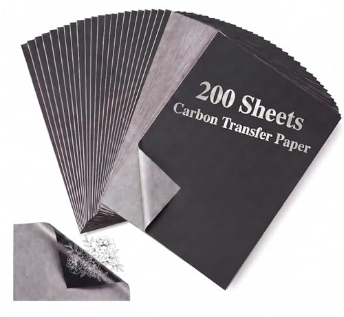 NETFLO 200 fogli di carta carbone A4 in grafite, 21,1 x 29,7 cm, carta carbone per tracciare carta trasferibile nera per disegno, pittura, tracciamento, artigianato fai da te e vari progetti artistici