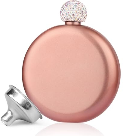Hip Flasks for Women, 304 Stainless Steel Hip Flask 5 oz with Funnel - Slim Rose Gold Pocket Alcohol Flask for Ladies, Ladies Hip Flask for Birthday Valentine's Day Gift (9.1 x 11 cm)