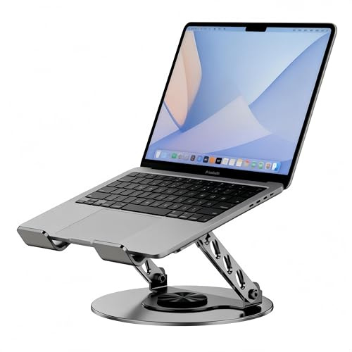 Ruschen Laptop Ständer Höhenverstellbar mit 360° Drehbarer Basis, Laptopständer Platzsparender Laptop Halter Kompatibel mit MacBook Air, Pro und Laptops 10-17,3 Zoll