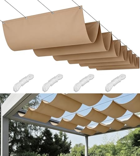 Rétractable Vague Voile-D'ombrage 0.9x3.5M Imperméable Bâche Dombrage Voile Solaire Pare-Soleil Jardin Balcon Toile-Ombrage UV Protection pour Patio Terrasse Extérieur Kaki