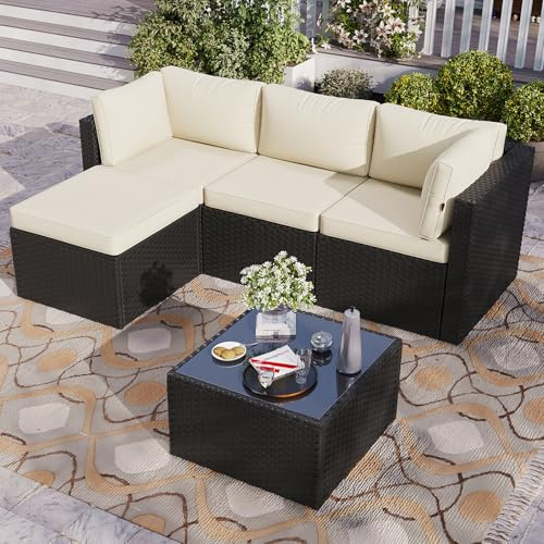 Aoxun Gartenmöbel Set Polyrattan 3-teilig mit 7,5cm dicken Kissen & Glas-Couchtisch, wetterfeste Gartenlounge Outdoor mit extra Langer 196cm Sitzbank, Stabiler Balkon Terrassen Außenmöbel Satz (Weiß)