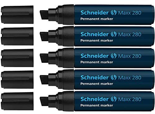 Schneider Maxx 280 Permanent-Marker mit Keilspitze (Strichstärke: 4+12 mm, nachfüllbar) 5er Packung schwarz