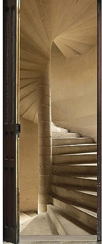Plage Escaleras Espiral Trampantojo de Puerta, Vinilo, Piedra Blanca, 83x3x204 cm