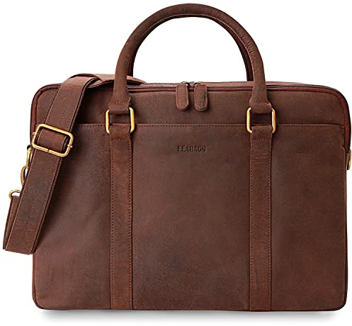 LEABAGS Leder Aktentasche Herren & Damen I Echtleder Laptoptasche bis 16 Zoll I Umhängetasche mit Schultergurt I Schultertasche I Messenger Bag I Arbeitstasche I Lehrertasche