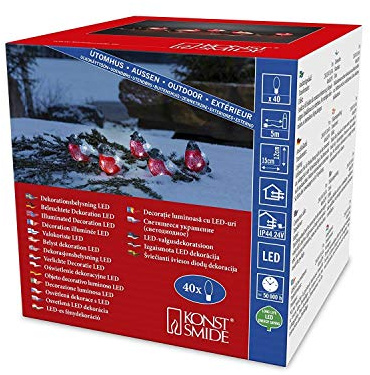 Konstsmide Christmas Outside Decorations LED Acrylic DecorationFive Birds Bullfinches / Outdoor Lighting (IP44) / 40 Ice White LEDs/Transparent Cable [Energy Class A]