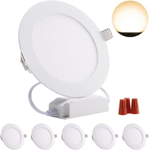 Greenclick 230V LED Einbaustrahler Dimmbar 5 x 12W 960LM Einbauleuchten Ultra Flach 13mm Spotlight CRI 80 Deckenspots IP44 Einbauspots mit Trafo für Bad, Wohnzimmer, Küche, Warmweiß 3000K Rund Panel