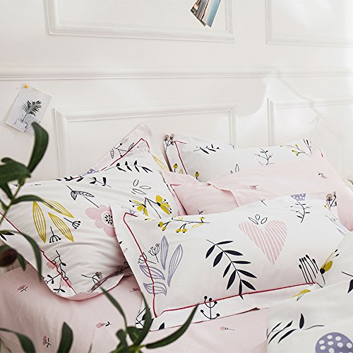 HIGHBUY 100% Cotton Floral Print Pillowcases Set (2pcs, 20×26) Kids Girls Queen Decorative Pillow Cover Cotton Full Pillow Shams Set of 2,Standard,Envelope Closure (Standard Pillowcase, Flowers)