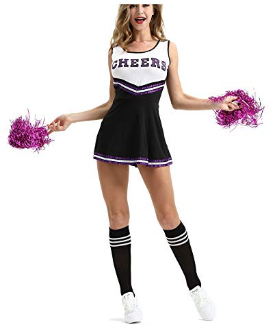 MEYOO Cheerleader-Kostüm für Damen, für High School Musical Uniform Fancy Dress,Black,XS