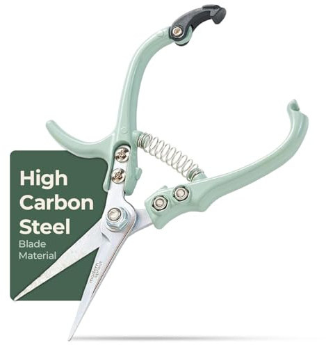Modern Sprout Pruning Shears, Herb Snipping Scissors, Lightweight Gardening Tools W/Easy Lock, Flower Cutter Garden Shears, Carbon Steel Blade + Reusable Holster (Green, 1-Pack)