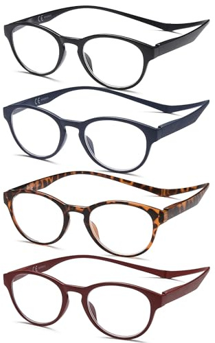 NEW VISION Newvision® - 4 pares de gafas de lectura con imán, gafas presbias, bisagras de resorte, patillas para colgar en el cuello, gafas con funda, NV3312 (+1.00, 4 pares de colores mixos)