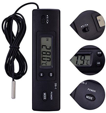 ℃/℉ Termómetro electrónico,LCD Medidor de temperatura digital visual sondas doble medidor interior al aire libre para refrigerador, aire acondicionado,congelador, pecera,hogar, oficina