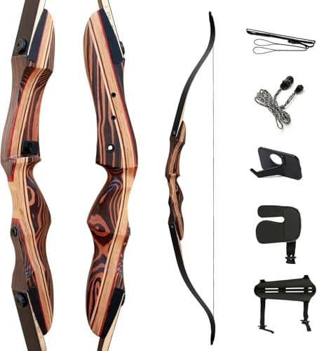 Deerseeker Archery 62 Takedown Recurve Bow Set with Right Hand & Left-Handed Riser Laminated Limbs 20-60 lbs for Adults & Youth, Archery Practice & Bow Hunting (60 lb, Right Hand)