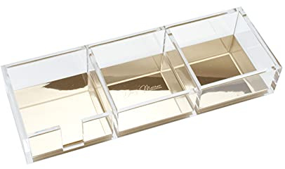 Dany Marcus Schreibtisch Organizer Acryl Transparent mit Gold – 3 Fächer Ablage für Notizen, Büro & Kosmetik – moderner Desk Organizer