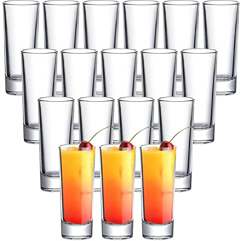 TAOUNOA 2 OZ Tall Shot Glasses 18 Pack - 3.9 Inch Clear Shot Cups for Whiskey, Tequila, Vodka, Espresso - Durable Glass Shot Glasses for Home, Bars & Parties