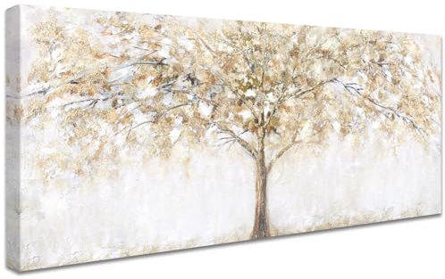 Bling Gelb Baum Mit Rahmen Leinwand Bilder Abstrakte Landschaft Bild auf Leinwand Malerei Poster Kunstdrucke Pictures Moderne Wandbilder Groß Wohnzimmer Schlafzimmer Wanddekoration 50x120cm