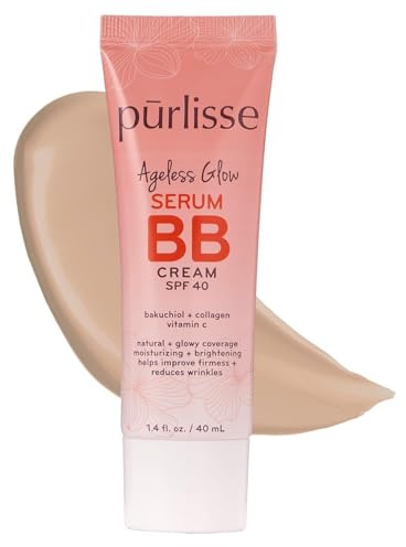 pūrlisse Ageless Glow Serum BB Cream SPF 40 - Glow BB Cream with SPF Enriched with Bakuchiol & Vitamin C to Help Improve Firmness & Reduce Wrinkles for Dewy Skin - Light (1.4 oz)