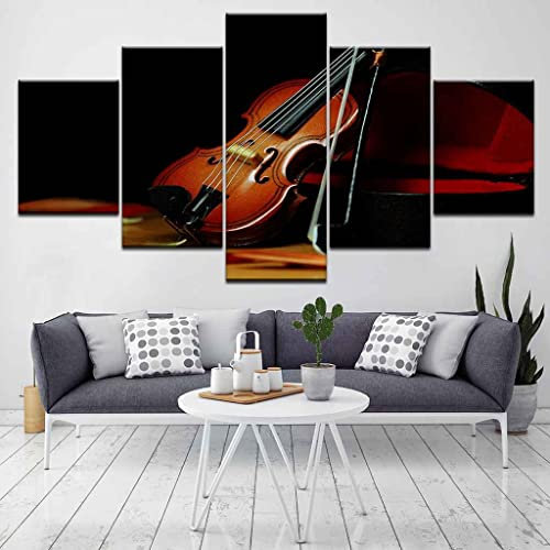 JBUTXE Leinwand Bilder Braune Geige Leinwandbild, auf Leinwand Gedrucktes Kunstwerk 5-teilig, Foto auf Leinwand für Wanddekoration Design Wohnzimmer Wohnkultur (Kein Rahmen) 200x100cm (B x H)