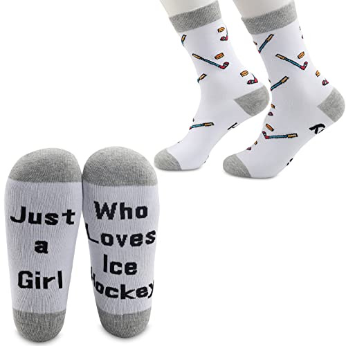 CMNIM Girls Ice Hockey 2 Pairs Novelty Socks - Just a Girl Who Loves Hockey Players Gift (2 Pairs)