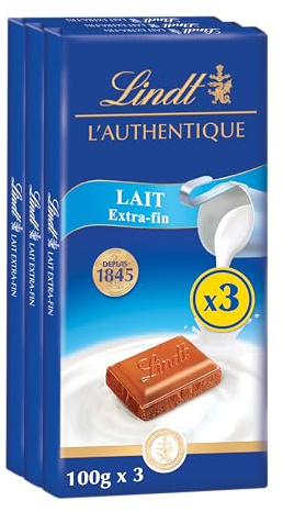Lindt & Sprüngli - Juego de 3 tabletas maestras de chocolate con leche extragrande, 3 x 100 g